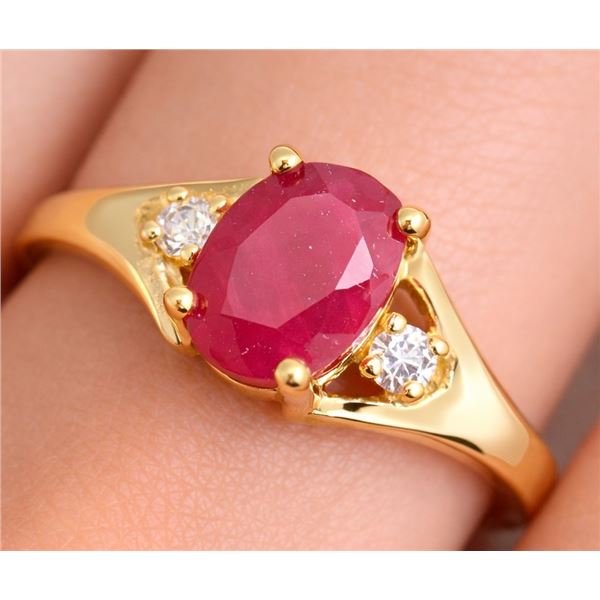 10k (1.67g), Ruby (1.08ct), Diamond (0.04ct) Ring