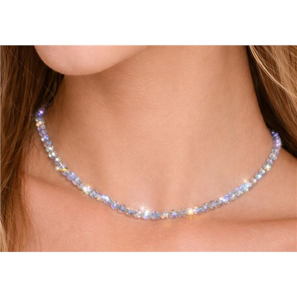 Labradorite Faceted Beads Silver Necklace 13"