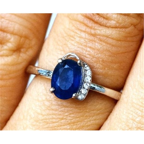 Silver (2.67g), Sapphire (1ct) Ring