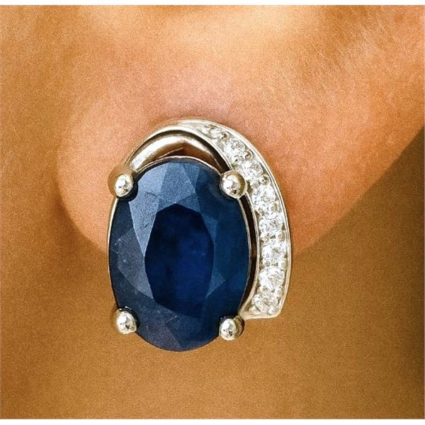 Silver (3.01g), Sapphire (2ct) Earrings