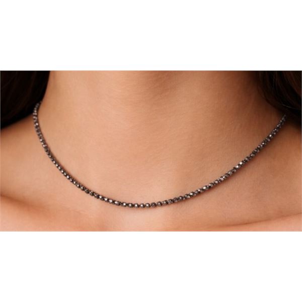 Natural Black Diamond (15ct) 17 " Necklace, Uncut Beads, S/S Clasp