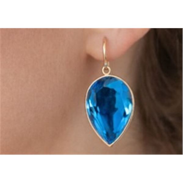 10K YG (3.05g), Blue Topaz (12.5ct) Earrings, Handcrafted in Canada