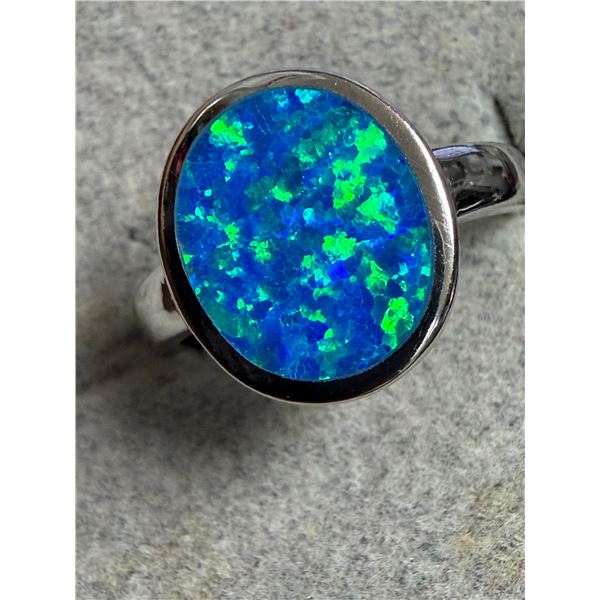 S/S (4g), Opalite Ring : Size 6–7, Rhodium Plated