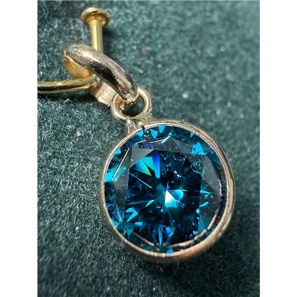 10K YG, Lab Blue Diamond (1.05ct) Handcrafted in Canada, Dainty Pendant