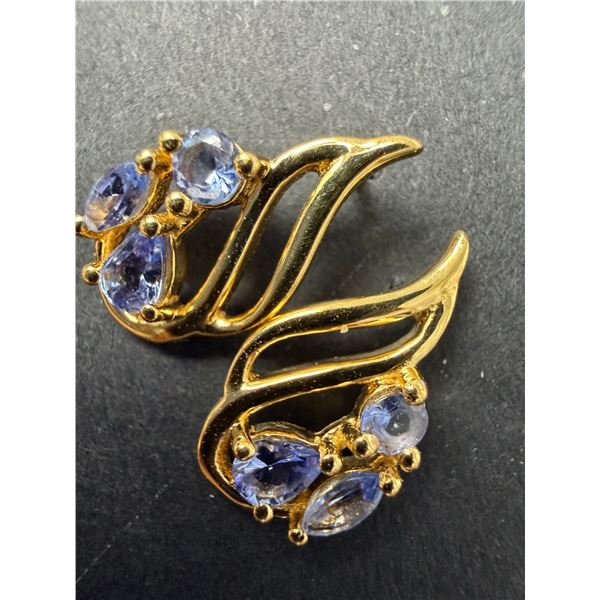 Sterling Silver (2g), Tanzanite (0.8ct) Gold-plated Dainty Earrings