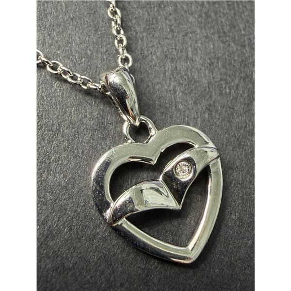 Sterling Silver (2g), Diamond Heart Design, Rhodium Plated