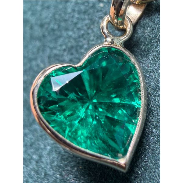 10K YG, Lab Emerald (1.15ct) Handcrafted Heart Pendant