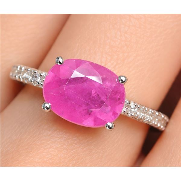 Silver (2.65g), Genuine Ruby (2ct) Ring