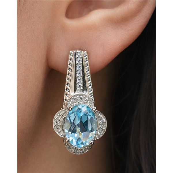 Silver (4.72g), Blue Topaz (app 3ct) Earrings