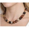 Image 1 : Natural Agate Bead Necklace 16" with Silver Clasp
