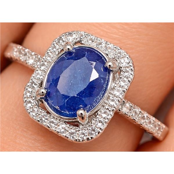 Silver (3.56g), Genuine Sapphire (1.5ct) Ring