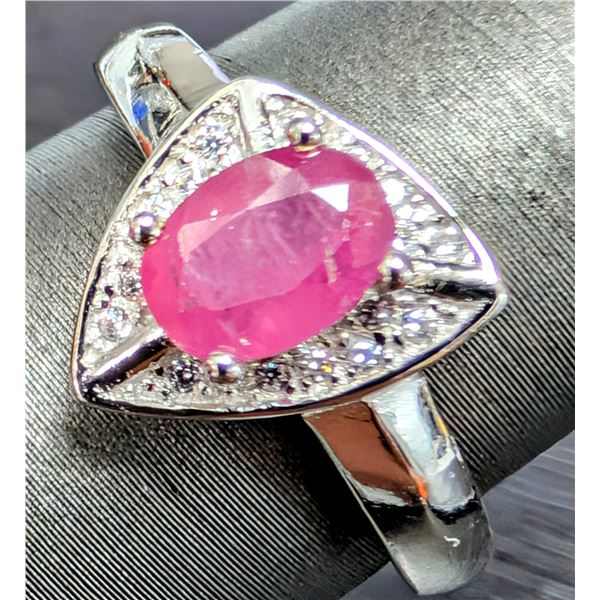 Silver (3.7g), Genuine Ruby (1ct) Ring
