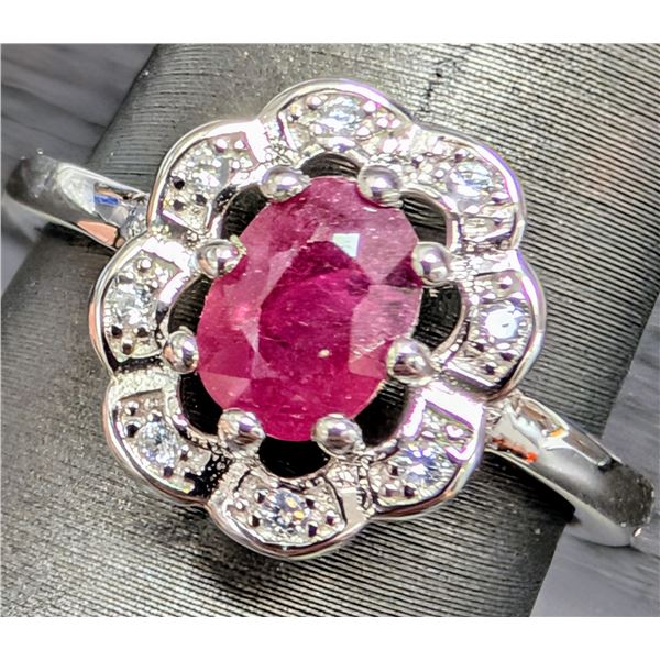 Silver (3.83g), Ruby (1ct) Ring