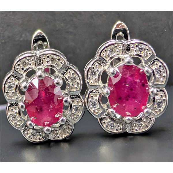 Silver (5.1g), Ruby (2ct) Earrings