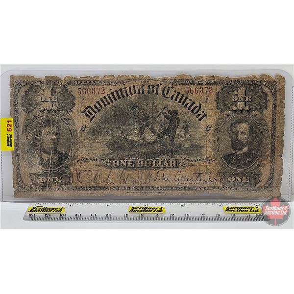 Dominion of Canada $1 Bill 1898 : "F" Series : ONES Outward : Courtney #566372