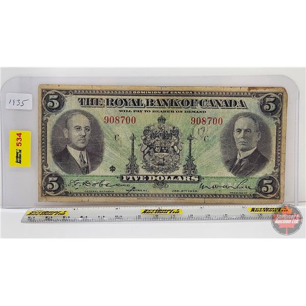 The Royal Bank of Canada $5 Bill 1935 : Dobson/Wilson #908700