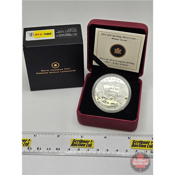 RCM Canada 2011 $20 Sterling Silver Coin : Winter Scene (COA #5965 : 92.5%)