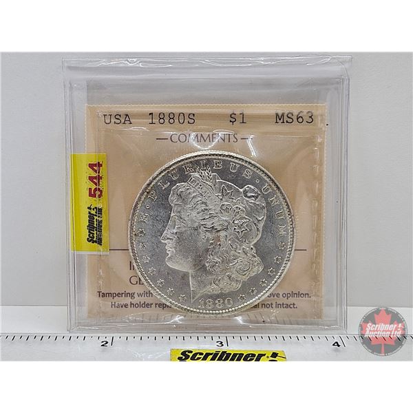 USA Morgan Dollar 1880S (ICCS Cert : MS63)