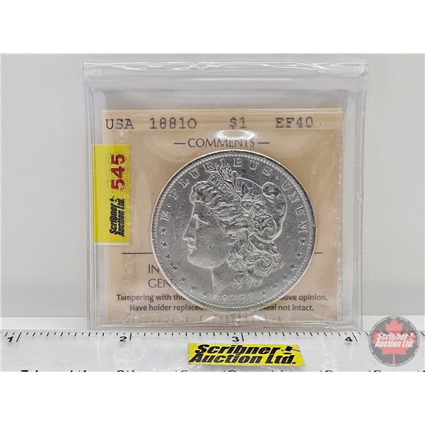 USA Morgan Dollar 1881O (ICCS Cert : EF40)