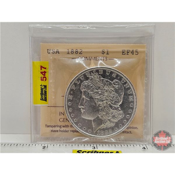 USA Morgan Dollar 1882 (ICCS Cert : EF45)