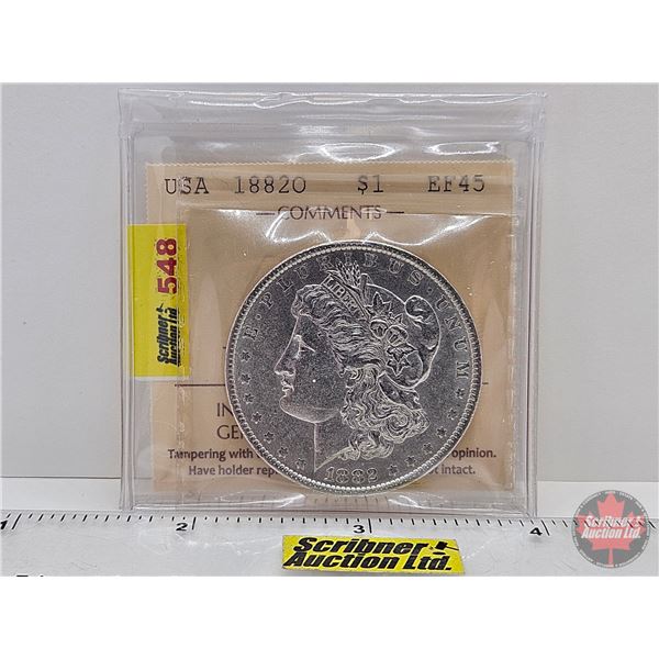 USA Morgan Dollar 1882O (ICCS Cert : EF45)