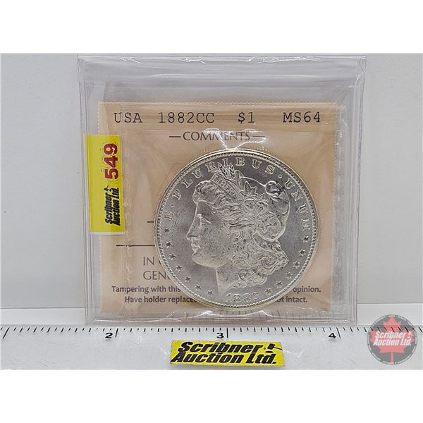 USA Morgan Dollar 1882CC "Carson City" (ICCS Cert : MS64)