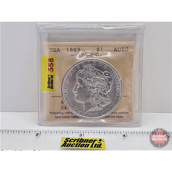 USA Morgan Dollar 1889 (ICCS Cert : AU50)