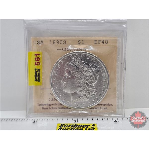 USA Morgan Dollar 1890S (ICCS Cert : EF40)