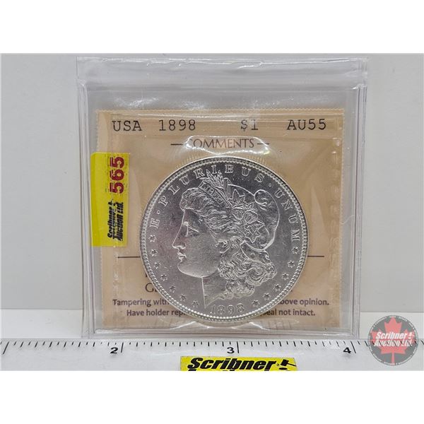 USA Morgan Dollar 1898 (ICCS Cert : AU55)