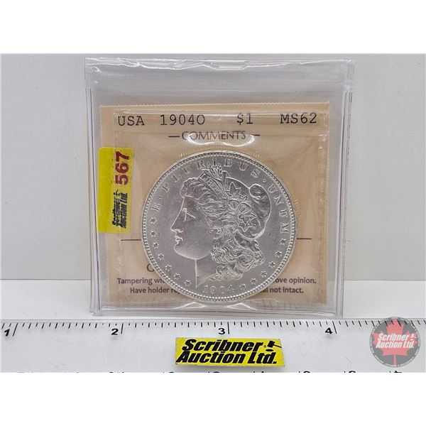 USA Morgan Dollar 1904O (ICCS Cert : MS62)