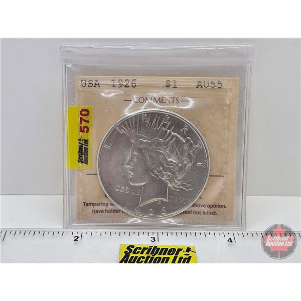 USA Peace Dollar 1926 (ICCS Cert : AU55)