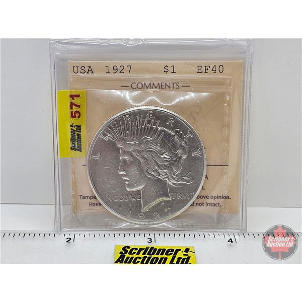 USA Peace Dollar 1927 (ICCS Cert : EF40)