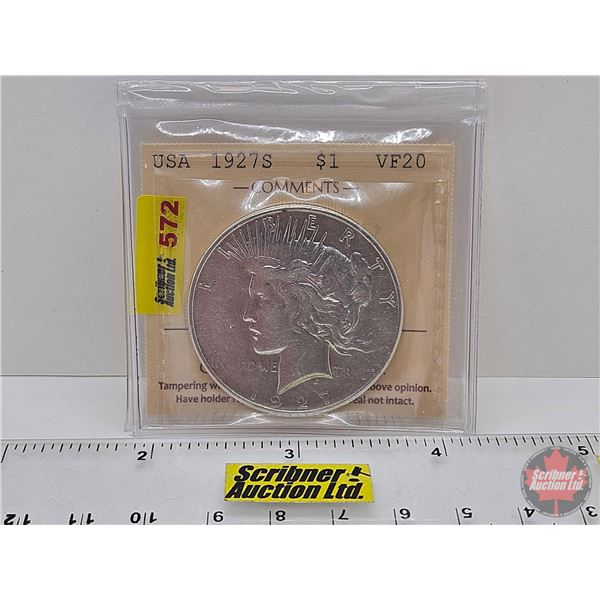 USA Peace Dollar 1927S (ICCS Cert : VF20)