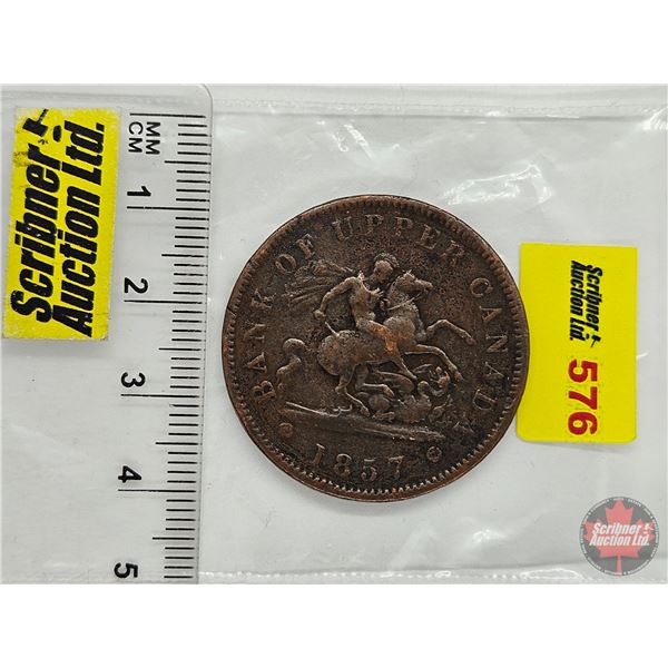 Bank of Upper Canada 1857 Bank Token One Penny