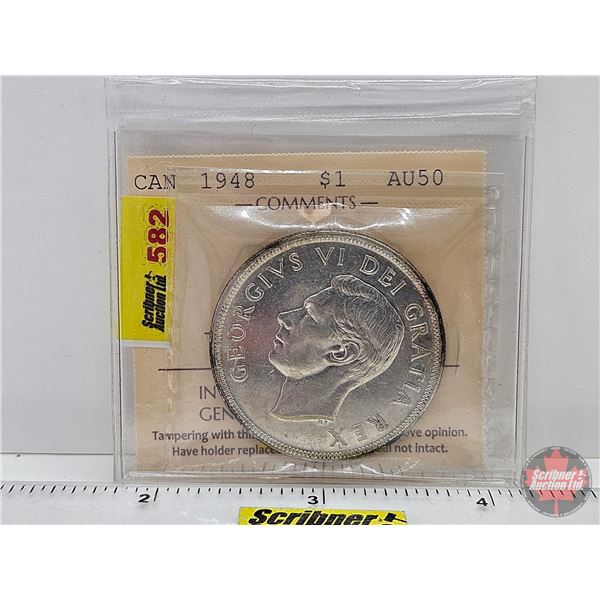 Canada One Dollar 1948 (ICCS Cert : AU50)