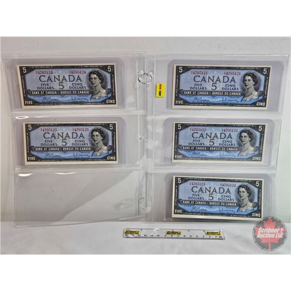 Canada $5 Bills 1954 (5 Sequential) : Beattie/Rasminsky #HX4705121-5125