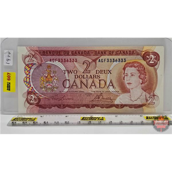 Canada $2 Bill 1974 "2-Digit RADAR" : Lawson/Bouey #AGF3336333