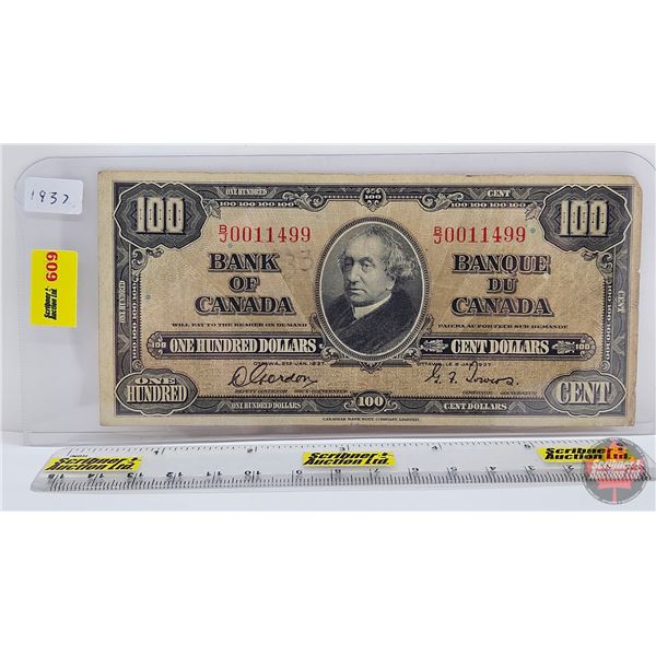 Bank of Canada $100 Bill 1937 : Gordon/Towers #BJ0011499