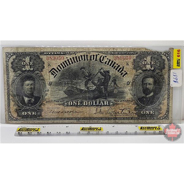 Dominion of Canada $1 Bill 1898 : ONEs Curved Outward : Courtney #389050