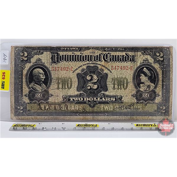 Dominion of Canada $2 Bill 1914 : Boville #547492-E