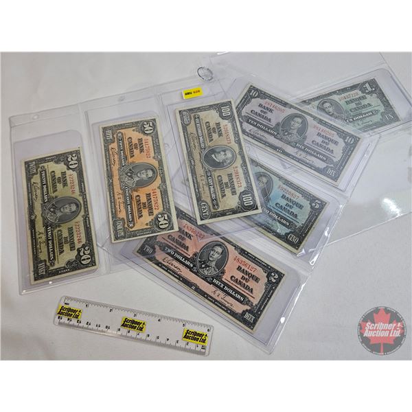 Bank of Canada Bills 1937 Gordon/Towers (7 Bills) : - $100 Bill #BJ2918373 - $50 Bill #BH4175822 - $