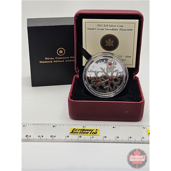 RCM Canada 2011 $20 Fine Silver Coin : Small Crystal Snowflake (Hyacinth) (Swarovski Elements) (COA 