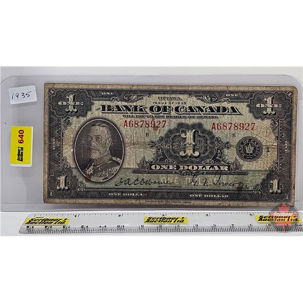 Bank of Canada $1 Bill 1935 King George : Osbourne/Towers #A6878927