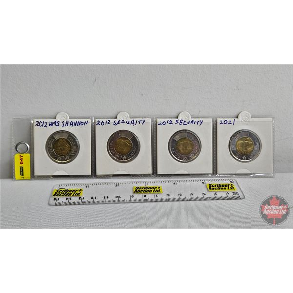 Canada $2 : Toonies (4) : 2012 HMS Shannon ; 2012 Security ; 2012 Security ; 2021