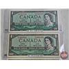 Image 2 : Canada $1 Bills 1954 (4): - Beattie/Coyne #AM1501529 - Beattie/Rasminsky #RY2401894 - Bouey/Rasminsk