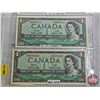 Image 3 : Canada $1 Bills 1954 (4): - Beattie/Coyne #AM1501529 - Beattie/Rasminsky #RY2401894 - Bouey/Rasminsk
