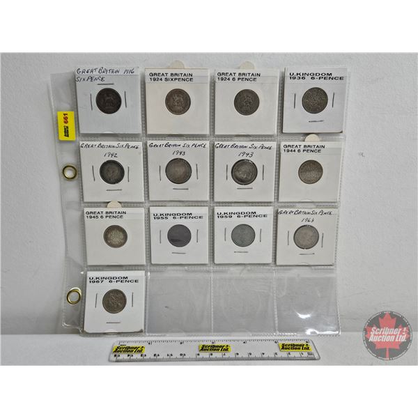 Great Britain Six Pence (13) : 1916; 1924; 1924; 1936; 1942; 1943; 1943; 1944; 1945; 1955; 1959; 196