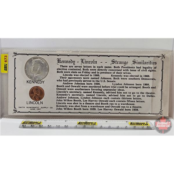 Kennedy - Lincoln 1964 : Strange Similarities (2 Coins - Information Card)