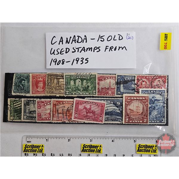 Canada Stamps (15 Variety) from 1908 - 1935