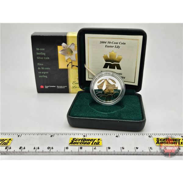 RCM Canada 2004 : Fifty Cent Sterling Silver Coin : Easter Lily (COA #31262) (92.5%)